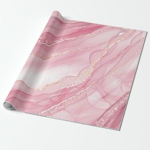 Watercolor Marble Pink with Gold Glitter Wrapping Paper