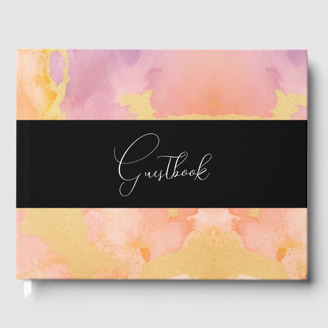 Watercolor Marble Texture Background Wedding Guest Book (Front)
