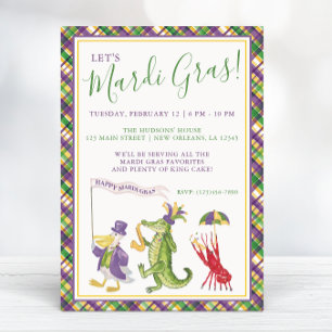 Watercolor Mardi Gras Animal Parade Party Invitation