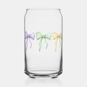 Watercolor Mardi Gras Color Bows Purple Green Gold Can Glass