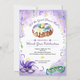 Watercolor Mardi Gras, Fat Tuesday Party Invitation