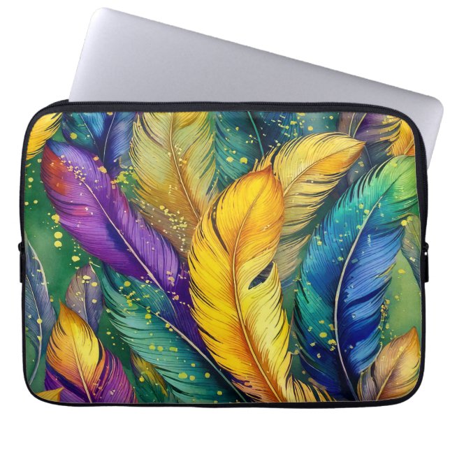 Watercolor Mardi Gras Feather seamless pattern Laptop Sleeve (Front)