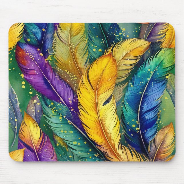 Watercolor Mardi Gras Feather seamless pattern Mouse Pad (Front)