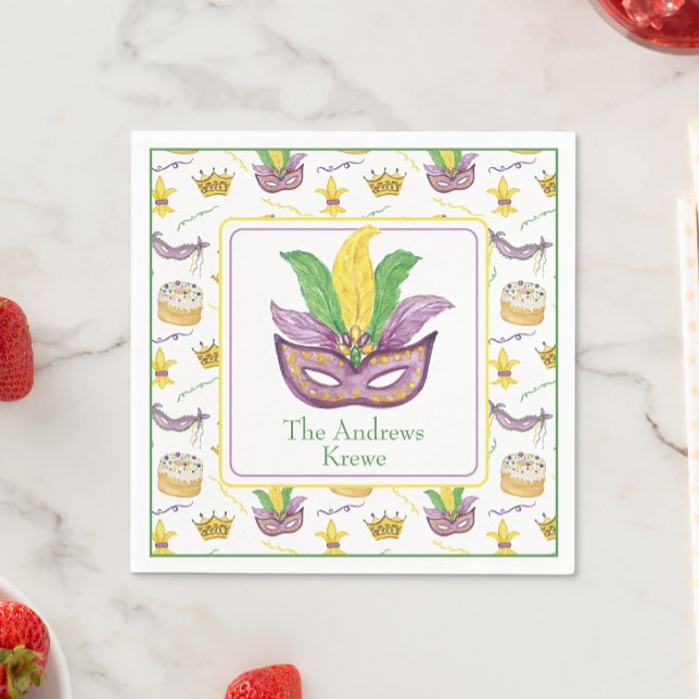 Watercolor Mardi Gras Mask Personalised Napkin (Creator Uploaded)