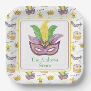 Watercolor Mardi Gras Mask Personalised Paper Plate