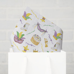 Watercolor Mardi Gras Masks King Cake Crown Tissue Paper