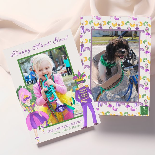 Watercolor Mardi Gras Masquerade Photo Holiday Card (Creator Uploaded)