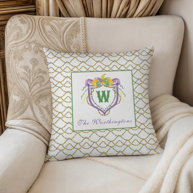 Watercolor Mardi Gras Monogram Crest Cushion (Creator Uploaded)