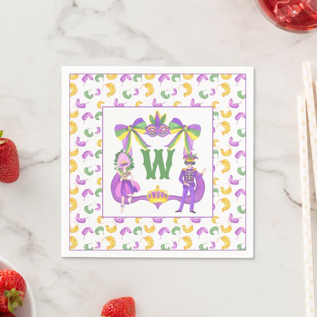 Watercolor Mardi Gras Monogram Crest Napkin (Creator Uploaded)