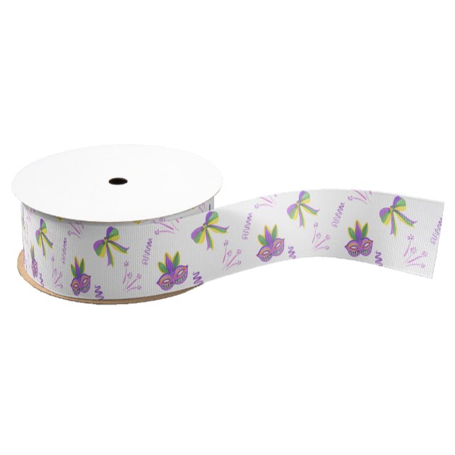 Watercolor Mardi Gras Party Grosgrain Ribbon (Creator Uploaded)