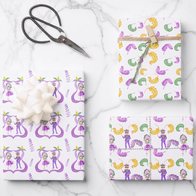Watercolor Mardi Gras Party Wrapping Paper Sheet (Creator Uploaded)
