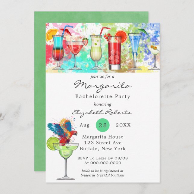 Watercolor Margarita Bachelorette Party Invitation (Front/Back)