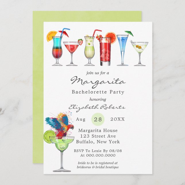 Watercolor Margarita Bachelorette Party Invitation (Front/Back)