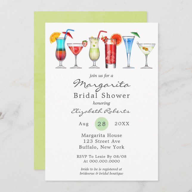 Watercolor Margarita Bridal Shower Invitation (Front/Back)