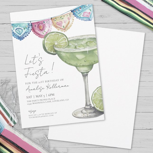 Watercolor Margarita Cinco De Mayo Birthday Party Invitation (Watercolor Margarita Cinco De Mayo Birthday Party Invitation)