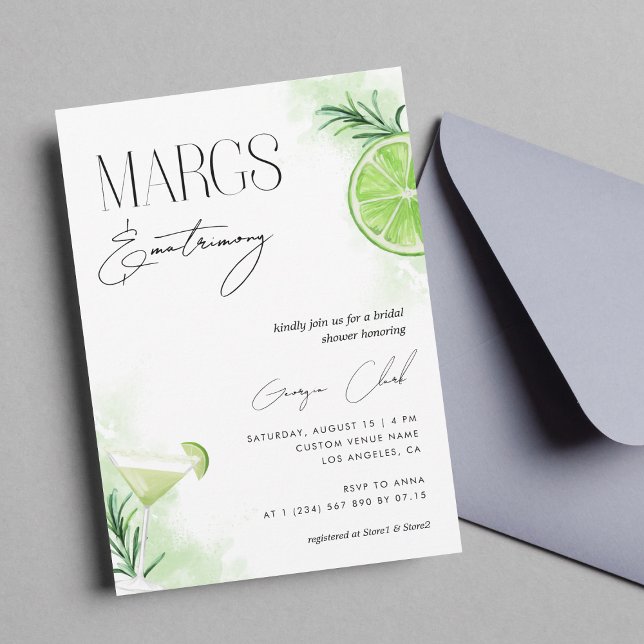 Watercolor Margarita Cocktail & Lime Bridal Shower Invitation (Creator Uploaded)