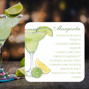 Watercolor Margarita Cocktail Recipe Coaster