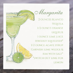 Watercolor Margarita Cocktail Recipe Drink Summer Napkin