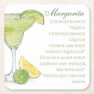 Watercolor Margarita Cocktail Recipe Watercolor Square Paper Coaster