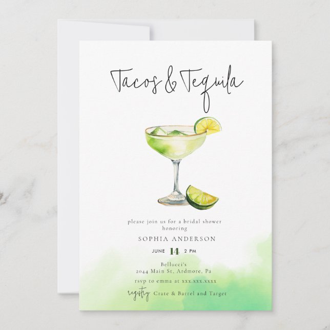 Watercolor Margarita Lime Bridal Shower Invitation (Front)