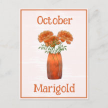 Watercolor Marigold Flower October Birthday