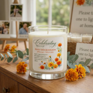 Watercolor Marigold Memorial Candle Label Sticker