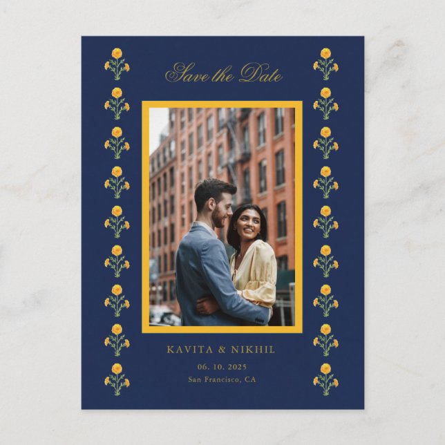 Watercolor marigold  Photo Save the Date  Announcement Postcard (Front)