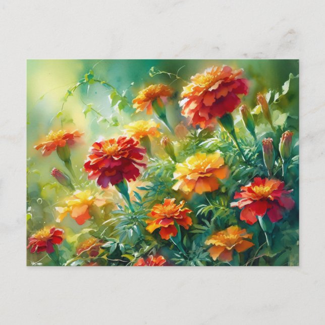 Watercolor Marigolds and Greenery Postcard (Front)