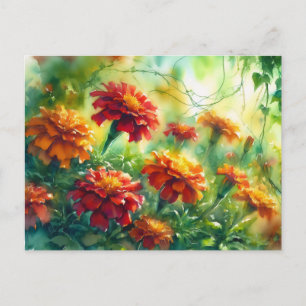 Watercolor Marigolds and Ivy Vines Postcard