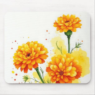 Watercolor Marigolds in Orange and Yellow Mouse Pad
