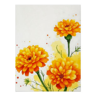 Watercolor Marigolds in Orange and Yellow Poster