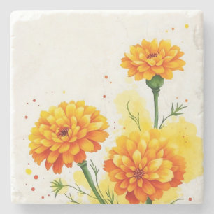 Watercolor Marigolds in Orange and Yellow Stone Coaster