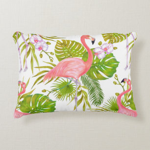 Watercolor marker illustration of pink flamingo bi decorative cushion