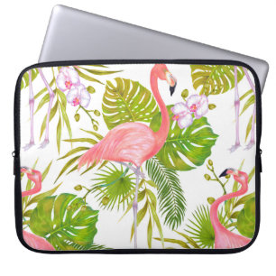 Watercolor marker illustration of pink flamingo bi laptop sleeve
