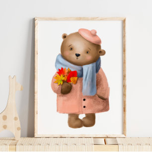 Watercolor Marley Flower Bear   Bear Wall Print