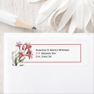 Watercolor Maroon Floral Wedding Address Return Address Label