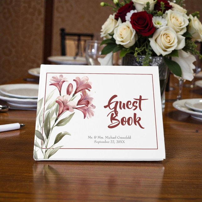 Watercolor Maroon Floral Wedding Guest Book (Creator Uploaded)