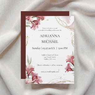 Watercolor Maroon Floral Wedding Invitation