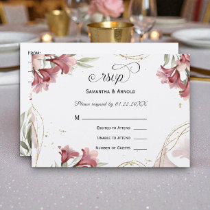 Watercolor Maroon Floral Wedding RSVP Invitation