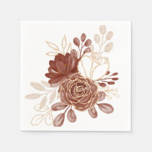 Watercolor Maroon Gold Floral Paper Napkins