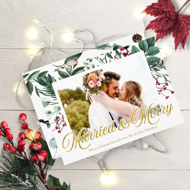 Watercolor Married And Merry Christmas Photo Invitation (Creator Uploaded)