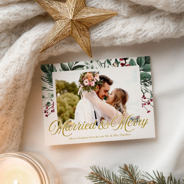 Watercolor Married And Merry Christmas Photo Postcard (Creator Uploaded)