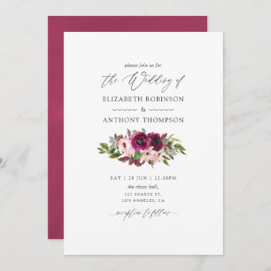 Watercolor Marsala and Blush Floral Wedding Invitation