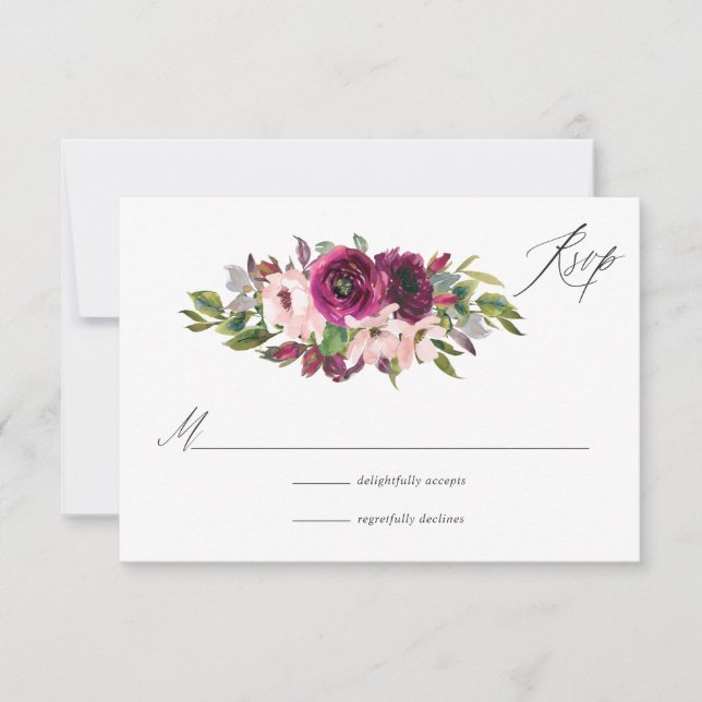 Watercolor Marsala and Blush Floral Wedding RSVP Card (Front)