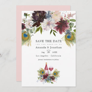 Watercolor Marsala and Blush Floral Wedding Save T Save The Date