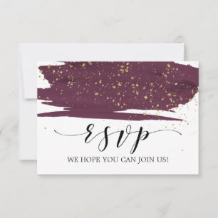 Watercolor Marsala and Gold Menu Choice RSVP Card
