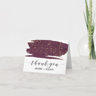 Watercolor Marsala and Gold Sparkle Thank You Card