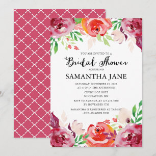 Watercolor Marsala Blooms Bridal Shower Invitation