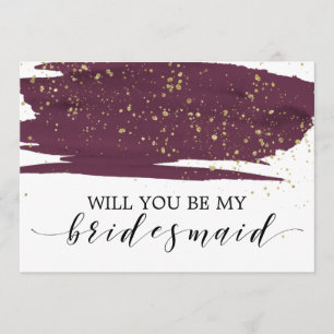Watercolor Marsala Gold Will You Be My Bridesmaid Invitation