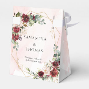 Watercolor marsala roses sage greenery wedding favour box